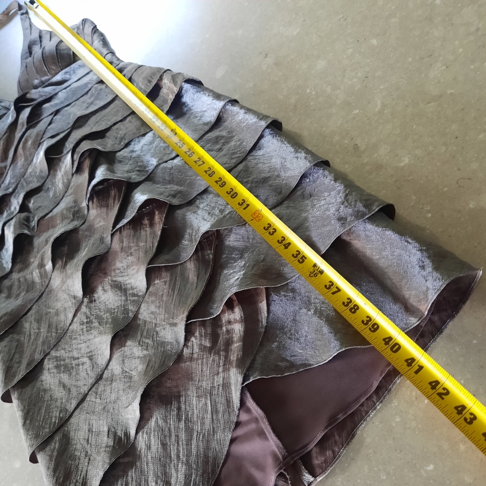 Vintage Cache Cocktail Dress Sz 6 Bronze Brown V Neck Halter Mermaid Tier Fairy - Picture 10 of 16